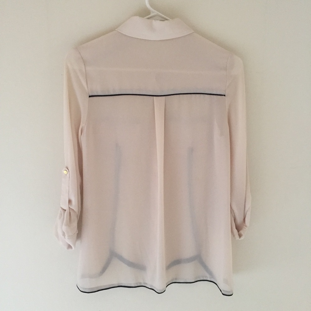 Nordstrom Sheer Button-Down With Black Piping - image 4